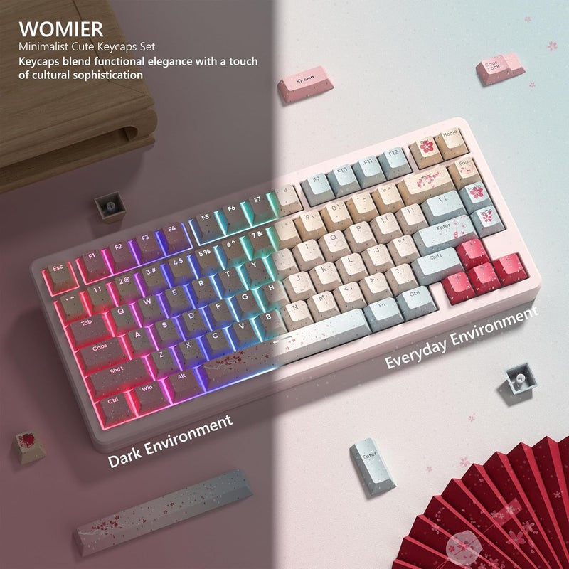Womier Japanese Cute Keycaps - PBT Keyboard Keycaps Custom Shine Through Backlit 60 65 75 100 Percent, Dye Sublimation Cherry Profile Doubleshot Pink Key Cap for Mechanical Keyboards - Image 2